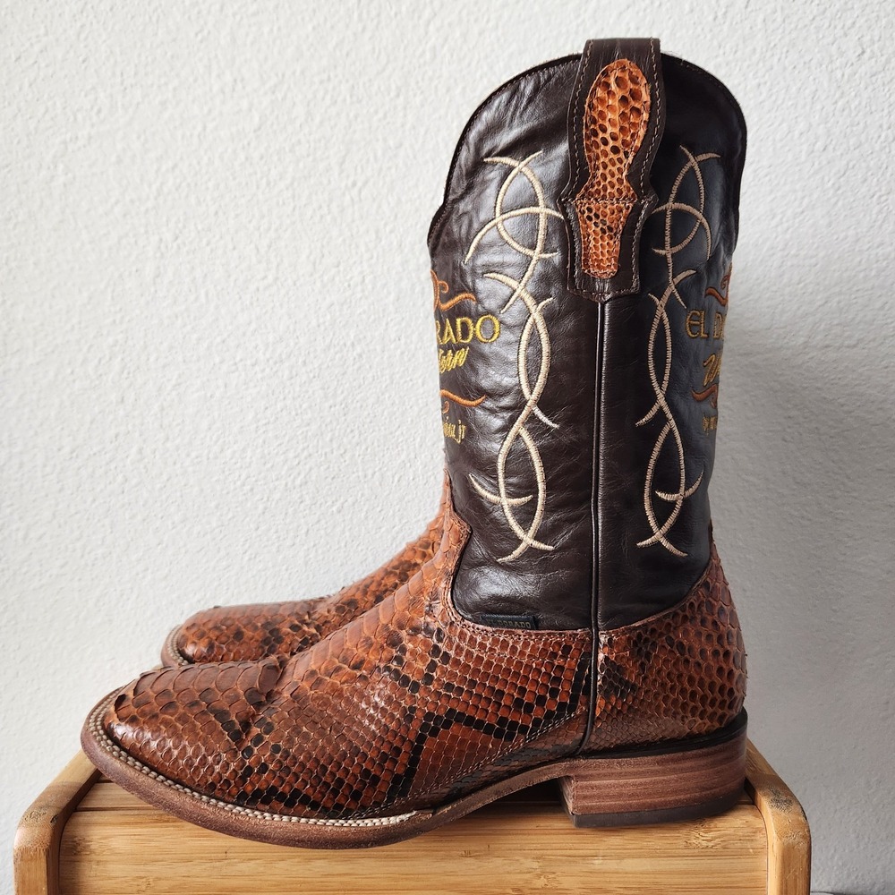 VTG El Dorado Python Western Cowboy Boots US 10.5 handmade León Mexico Muñoz - Picture 2 of 16